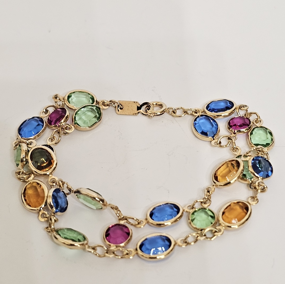 Gorgeous Bezel Set Swarovski Crystal Colorful Vintage Bracelet. ✨️ - Picture 9 of 13